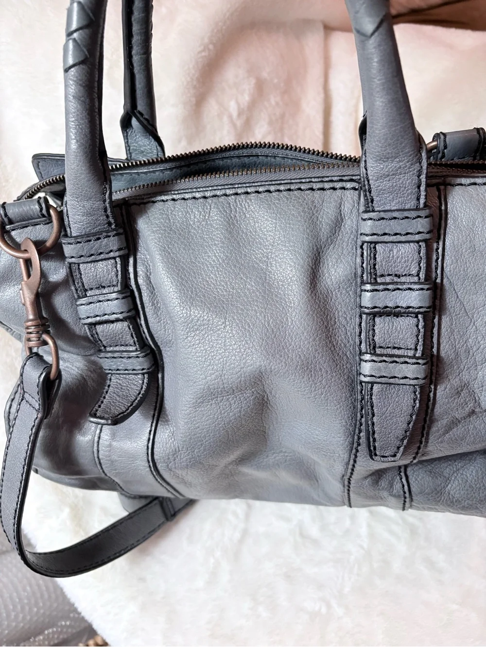 Liebeskind Gray Leather Double-Handle Satchel